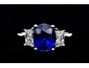 Platinum Beautiful Sapphire And Diamond Three Stone Ring, Size 5.75