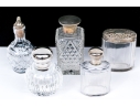 Antique Collection Of Five Sterling Silver Mounted Vanity Items