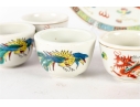 Chinese Porcelain Dragon And Phoenix Plate With Eight Tea Cups