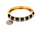 La Triomphe 18k Yellow Gold Stunning Vintage Black Onyx And Pave Diamond Bangle Bracelet