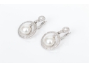 14k Impactful Saturn Style Diamond And Cultured Freshwater Pearl Drop Earrings, 0.28 TCW