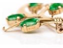 Yellow Gold Striking Vintage Nephrite Jade Spray Foliate Brooch