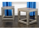 Pair Of Silvered Wood And Stone Top Accent Tables