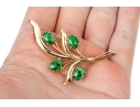 Yellow Gold Striking Vintage Nephrite Jade Spray Foliate Brooch