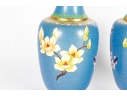 Pair Of Vintage Chinese Cloisonné Enamel Vases With Cherry Blossom Motif