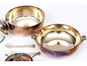 Associated Set Of Two Silver Plated And Glass Caviar Servers With Two Mother Of Pearl Spoons