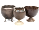 Three Antique Wood And Silver Mounted Goblets