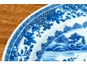 Set Of Seven Antique Chinese Export Blue And White Canton Pattern Porcelain Plates