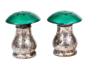 Pair Of Norwegian Enameled Sterling Silver Mushroom Salt And Pepper Casters