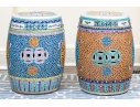 Two Chinese Famille Rose Enameled Porcelain Garden Stools