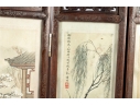 Vintage Chinese Folding Table Screen With Hand-Painted Scenes