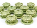 Set Of Twelve Portuguese Bordallo Pinheiro Hand-painted Cabbage Form Tureens With Underplates
