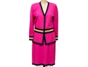 St. John Pink And Navy Blue Cardigan And Skirt Suit, Size 12