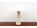 Plaster, Faux Stone, Column Formed Table Lamp With Shade