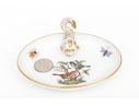 Herend Hungary Hand-Painted Porcelain Dish With Dolphin Handle, Rothschild Bird Pattern (RO)