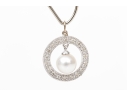 14k White Gold Pretty Diamond Halo And Cultured Pearl Set Pendant, App. 0.09 TCW
