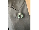 14k White Gold Fabulous Emerald And Diamond Double Circle Brooch