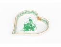 Herend Hungary Hand-Painted Porcelain Heart Shaped Trinket Dish, Green Chinese Bouquet Pattern