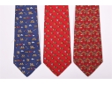Three Beautiful Salvatore Ferragmo Mens Silk Neck Ties, Made In Italy
