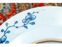 Set Of Seven Antique Chinese Export Blue And White Canton Pattern Porcelain Plates