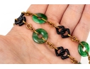 Trio 14k Yellow Gold Beautiful Vintage Nephrite Jade And Black Onyx Link Necklace