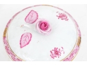 Herend Hungary Hand-Painted Porcelain Lidded Sugar Bowl, Raspberry Chinese Bouquet Pattern