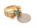 10k Yellow Gold Vintage Brutalist Style Nephrite Jade And Seed Pearl Set Ring, Size 4.75