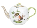 Herend Hungary Hand-Painted Porcelain Lidded Teapot, Rothschild Bird (RO) Pattern