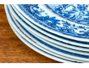 Set Of Seven Antique Chinese Export Blue And White Canton Pattern Porcelain Plates