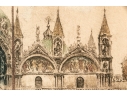 J. Wolf, Signed Hand Colored Etching, St. Mark's Basilica, Piazza San Marco Venice 
