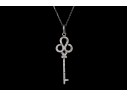 14k White Gold Handsome Diamond Set Swirled End Key Pendant, App. 0.21 TCW, With Chain