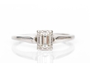 18k White Gold Simple Emerald Cut Diamond Solitaire Ring, App. 0.24 CTS, Size 6