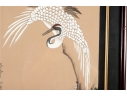 Pair Of Framed Asian Paintings On Silk Of Cranes