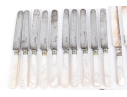 Set Of Antique English Mother Of Pearl Handled Knives, 28 Pieces