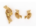 14k Yellow Gold Classic Vintage Knot And Ribbon Matching Earrings And Brooch Set