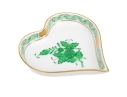 Herend Hungary Hand-Painted Porcelain Heart Shaped Trinket Dish, Green Chinese Bouquet Pattern