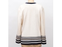St. John Ivory White And Black Stripe Button Up Cardigan, Size 12