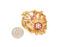 Karbra Yellow Gold Magnificent Vintage Ruby And Diamond Flower Cluster Brooch