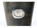 Antique English Collection Of Three Carved Horn Horn Cups, Sterling Mounted 