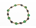 Trio 14k Yellow Gold Beautiful Vintage Nephrite Jade And Black Onyx Link Necklace