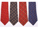 Four Beautiful Salvatore Ferragmo Mens Silk Neck Ties, Made In Italy (golf)