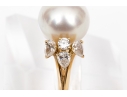 Fred 18k Yellow Gold Magnficent Vintage South Sea Cultured Pearl And Diamond Ring, Size 5.75