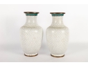 Pair Of Vintage White Cloisonné Floral Vases