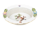 Herend Hungary Hand-Painted Porcelain Small Reticulated Lattice Bowl, Rothschild Bird Pattern
