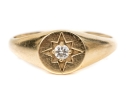 14k Yellow Gold Vintage Diamond Set Signet Style Ring, App. 0.10 CTS, Size 6.25+