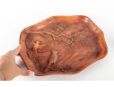 Mid-Century Nutte Products Hand-Carved Wooden Tray With Birds And Pine Motif