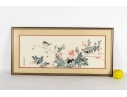 Framed Asian Watercolor Painting Of Birds And Blossoms