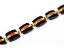 18k Yellow Gold Beautiful Chunky Square Black Onyx Pillow Link And Coral Set Necklace