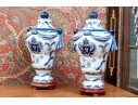 Pair Of Decorative Chinese Export Armorial Lidded Urns