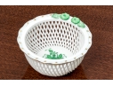 Herend Hungary Hand-Painted Porcelain Reticulated Basket, Green Chinese Bouquet Pattern